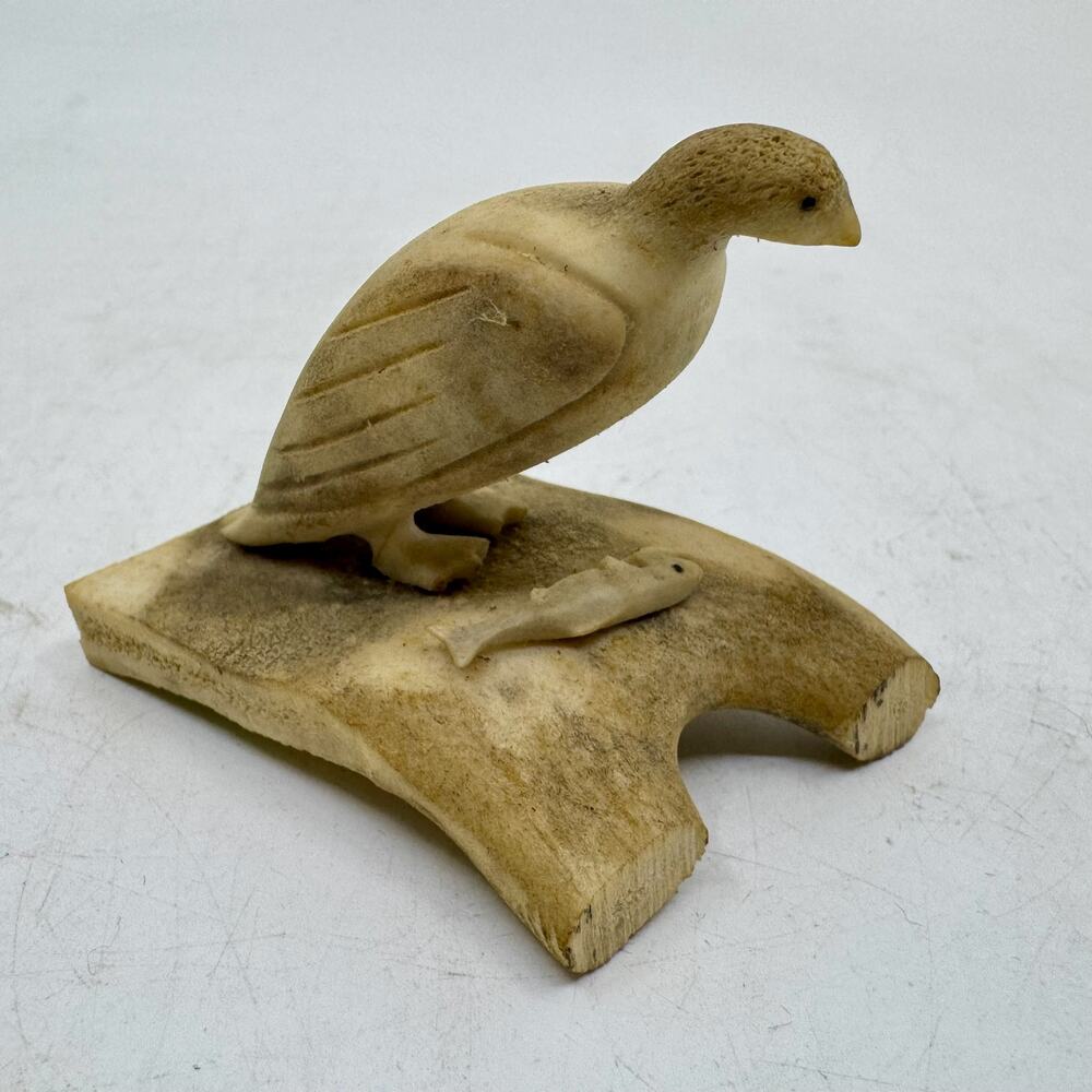 Inuit Handmade Antler Bird & Fish Sculpture by PETER SALAMONIE Sr.